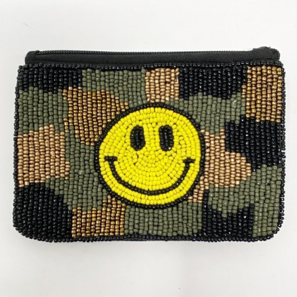 Smiley Face Camo Beaded Coin Purse